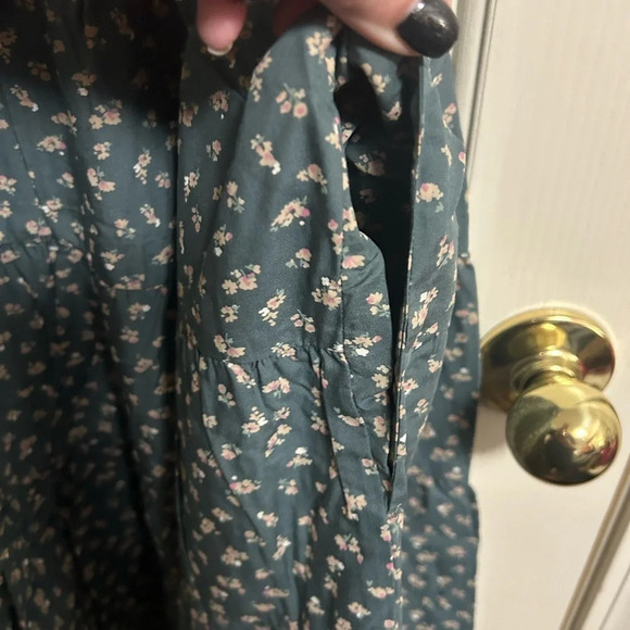 Madewell Tucker Tie Strap Mini Dress Green Floral Smocked Bodice Size XL NWT - Picture 8 of 8